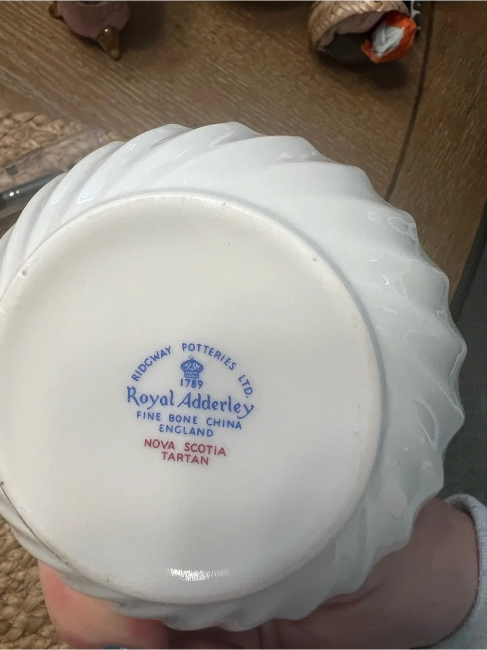 Royal Adderley Porcelain Saucer with Blue Tartan Ribbon and Gold Trim